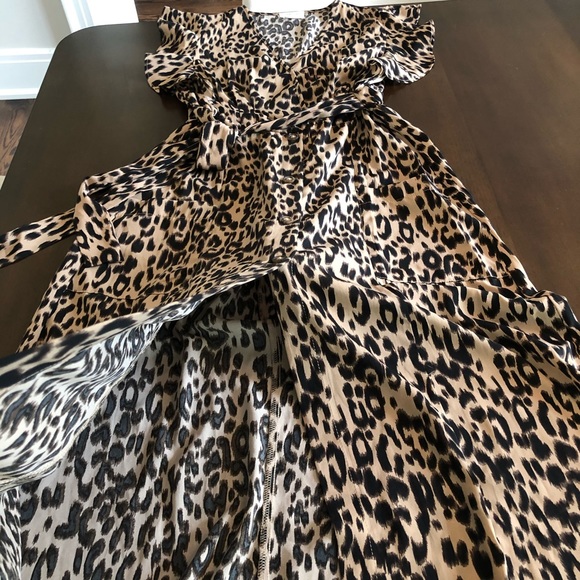 Sienna Sky Dress Ruffle Shoulder Leopard Midi S - Picture 3 of 12